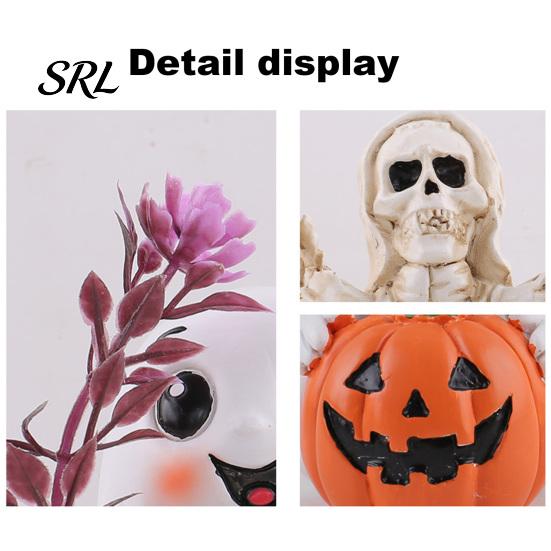 Festive Desktop Display Props Halloween Resin Figurine, Spooky Skeleton Pumpkin Ghost Statue for Vintage Style Collectibles Tiered Tray, Tabletop,
