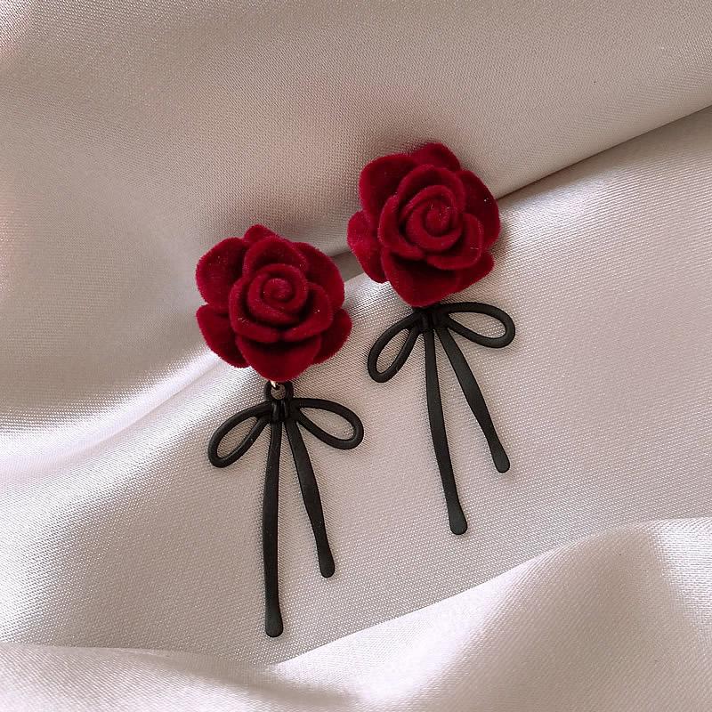 Inlaid Rhinestone Acrylic Rose Flower Earrings for Women 2024 New In Style Red Rose Stud Earring Gorgeous Luxury Zircon Gifts