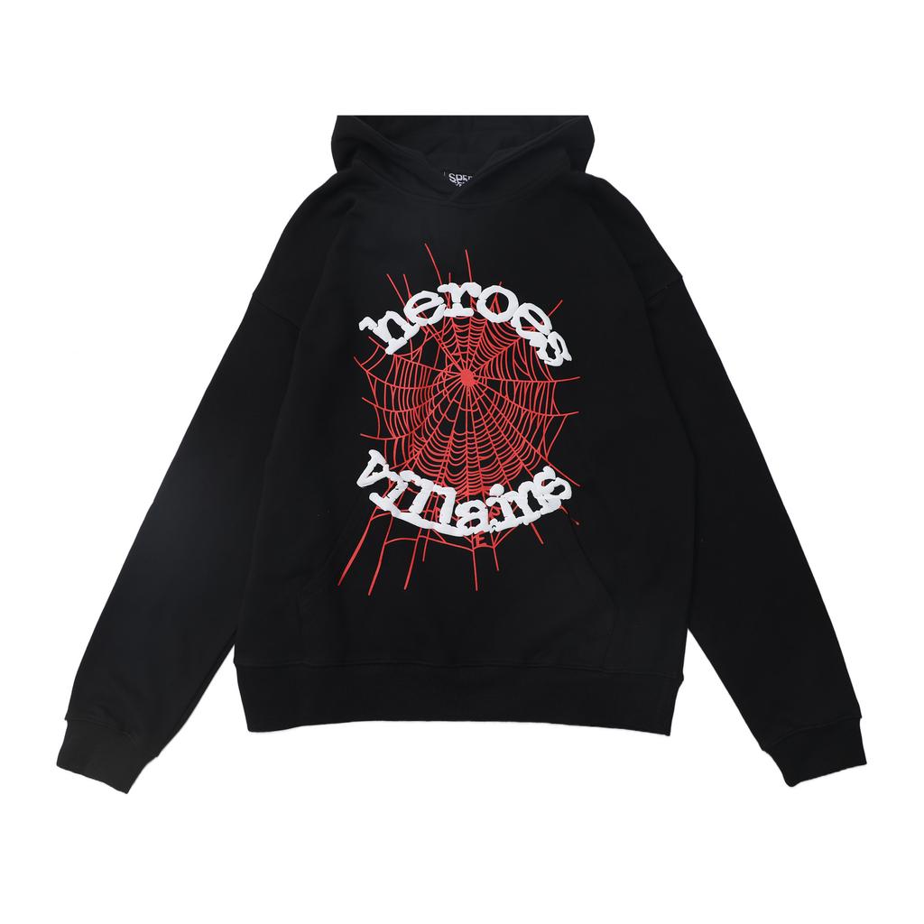American niche sweater men's and women's same versatile loose classic big spider web letter printing pullover hoodie