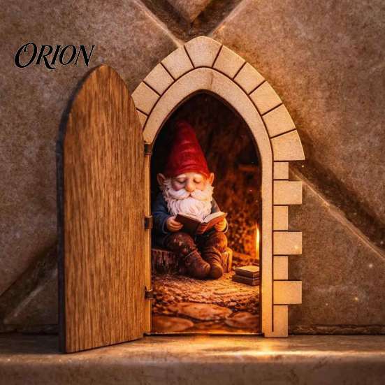 Christmas Holiday Wall Decorations Opening Fairy Door with Hidden Gnome Scene, Miniature Wooden Decor, Realistic Reading 2D Flat Scene Hinged