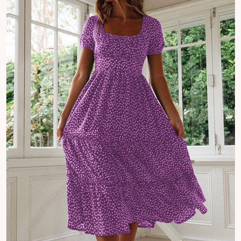 Повседневное платье с квадратным вырезом, французское пышное платье с короткими рукавами и принтом в горошек, женское летнее платье трапециевидной формы с тонкой талией, зеленое платье, длинный халат 24940