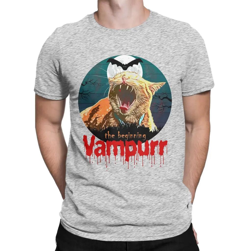 Vampurr Vampire Black Cat Men T Shirt Halloween Kitten Vintage Tee Shirt Short Sleeve O Neck T-Shirt Cotton Big Size Clothes