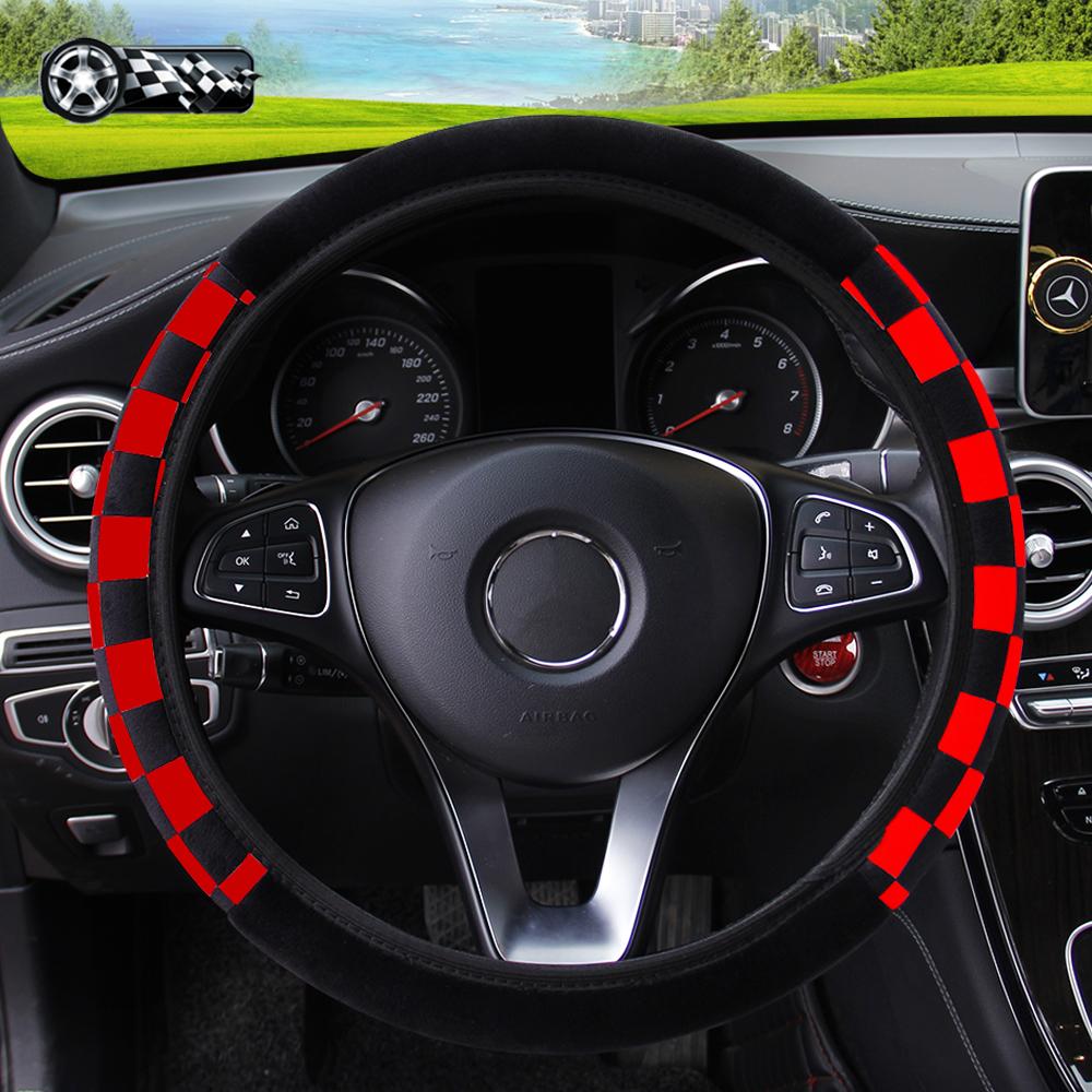 Плюшевая клетчатая накладка на руль без внутреннего кольца, удобная, теплая, мягкая, автомобильные принадлежности для интерьера, подходит для 37-38 см
