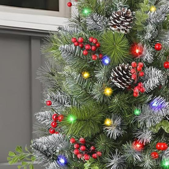 Lighted Artificial Christmas Urn Filler Battery Operated Pre-lit Xmas Pine Trees with Tripod Stake And LED Lights Holiday Planter Filler for