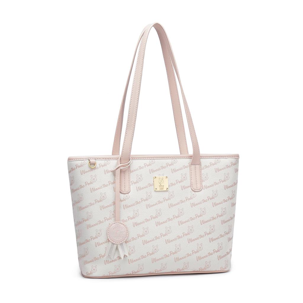 New Disney Winnie The Pooh Series PVC Tote Bag, Shopping Bag, Shoulder Bag Regular Women's Ecru/Pink DHF51737-C