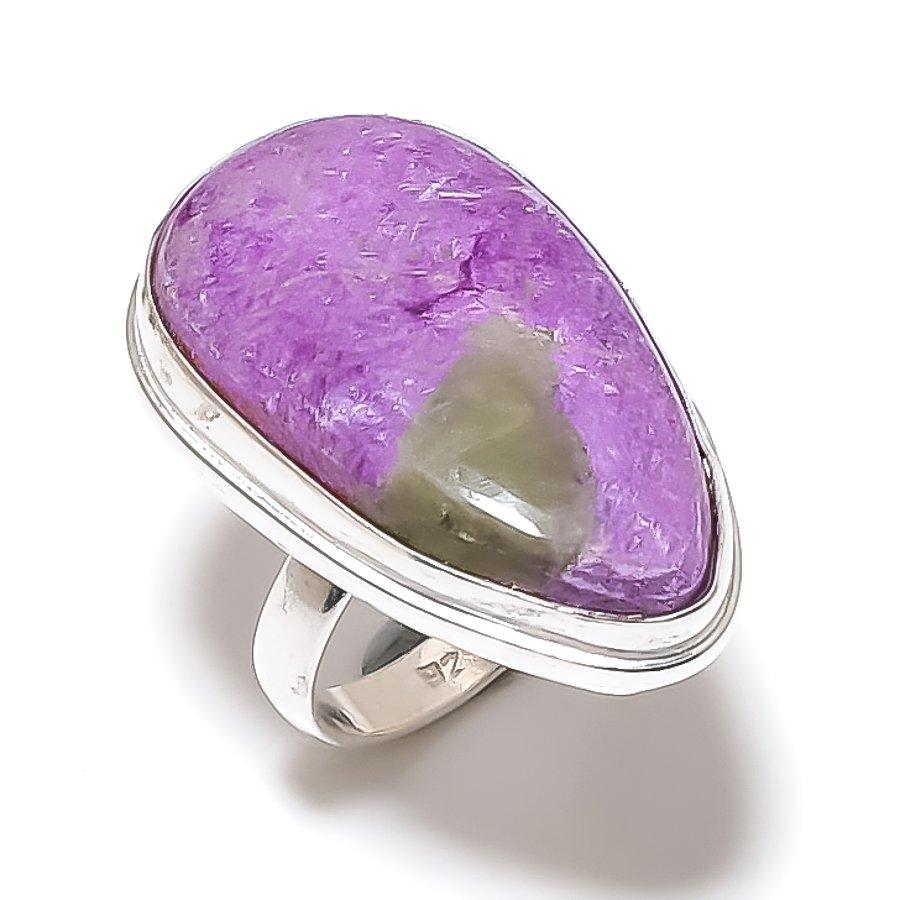 Кольцо из серебра 925 пробы с натуральным пурпуритом, размер 8 J4N00