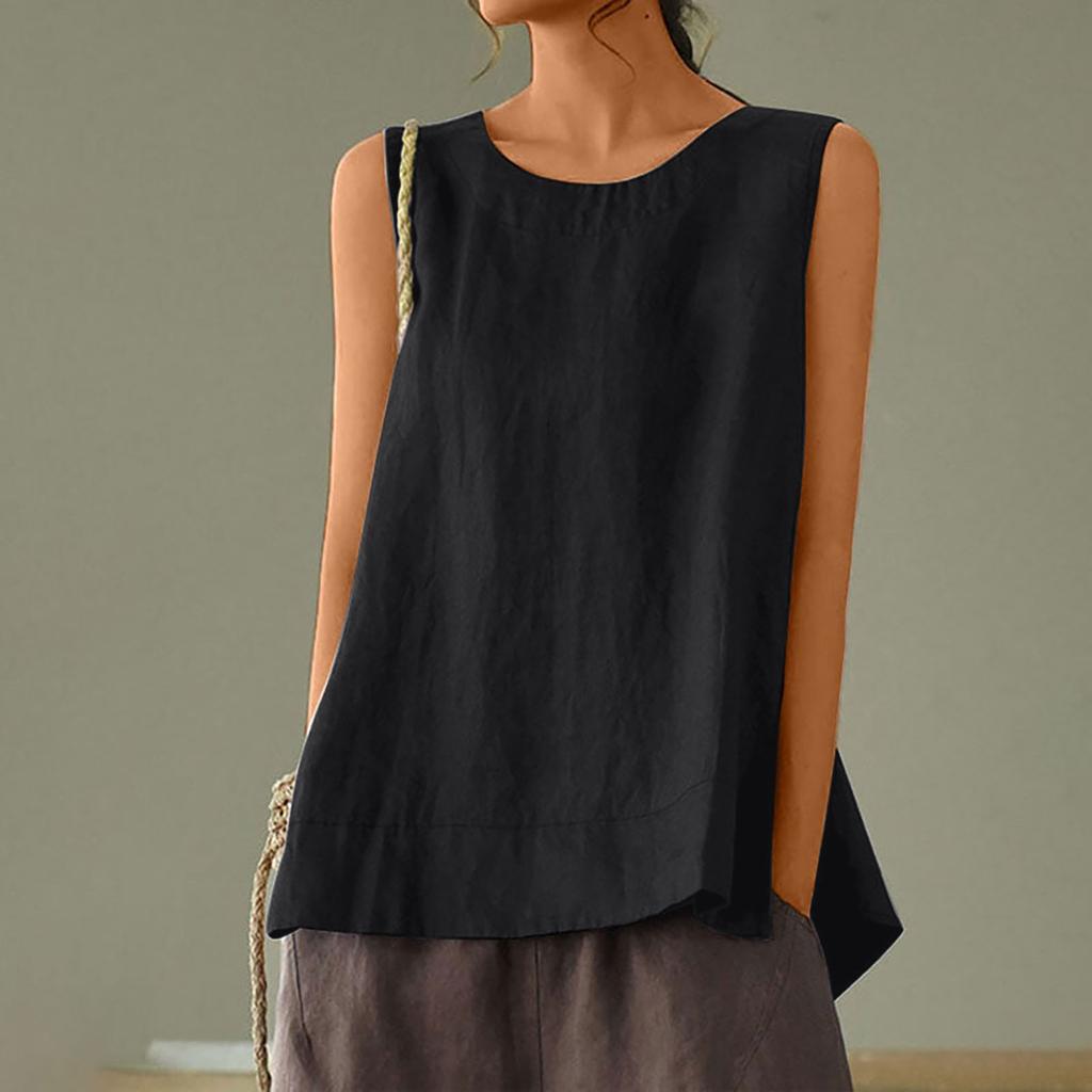 Women's Loose Casual Cotton Linen Solid Color Sleeveless Top Vest