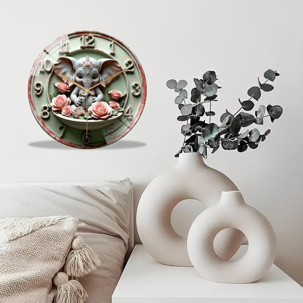 30cm Round Glass Wall Clock Incorporating Custom Metal or Wood Inlays