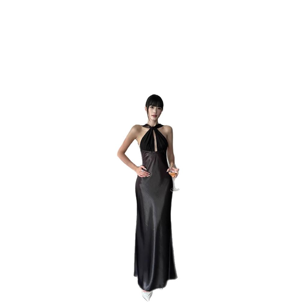 VENUIE French-Style Halter Neck Evening Gown - Women's Light Formal Party Dress