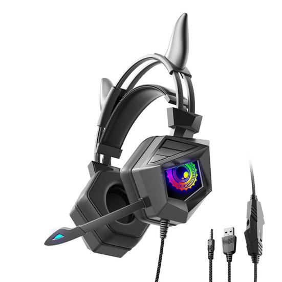 Wired Headset Luminous Light with Microphone RGB Flash 3.5mm/USB Cow Ear E-sports Game