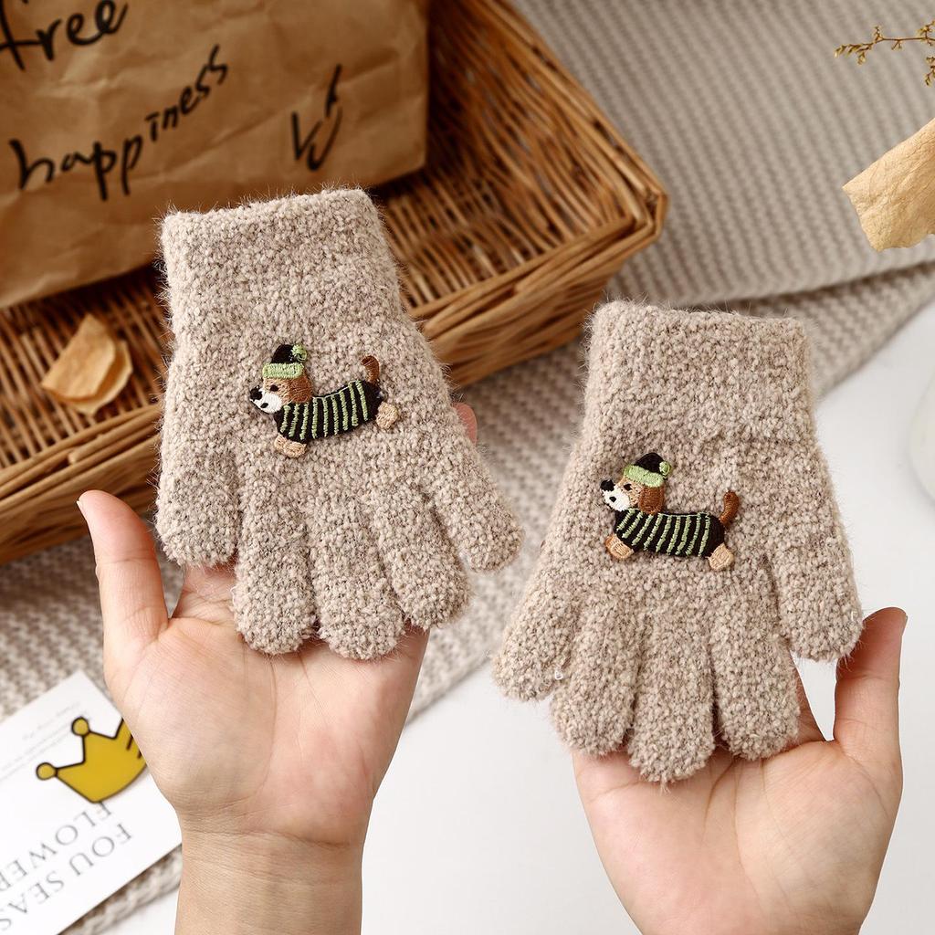 Детские зимние перчатки в корейском стиле с милым медведем - Теплые, Защищающие от холода, Пятипалые для мальчиков и девочек