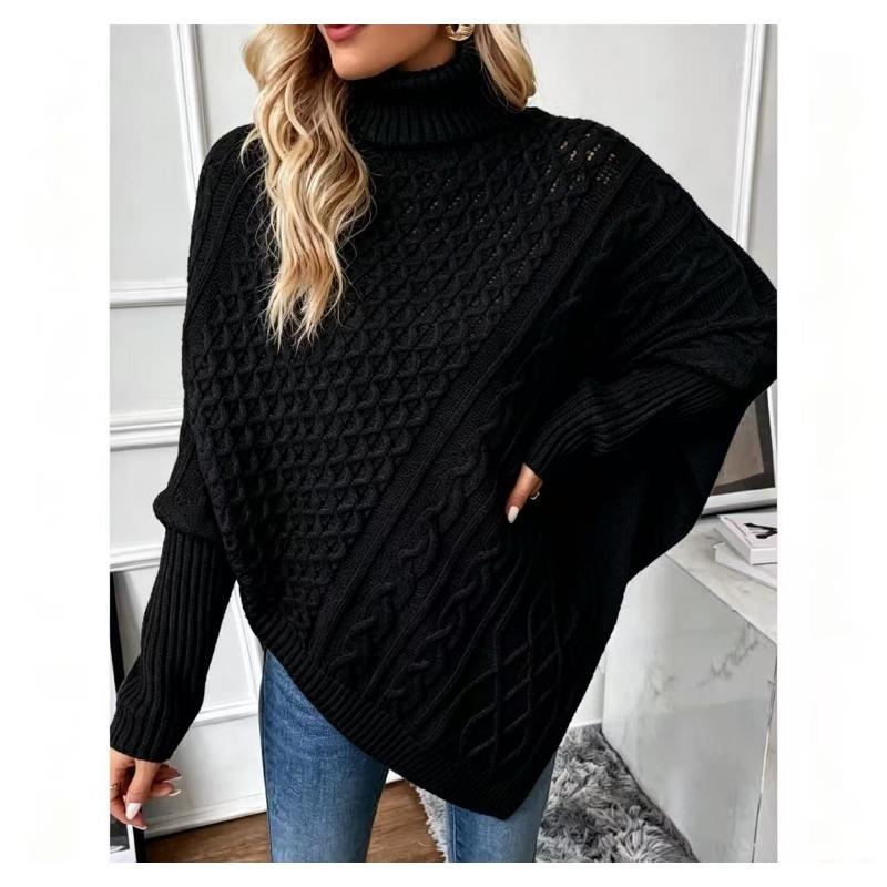 Women S Turtleneck Batwing Sleeve Geometric Pattern Knit Pullover Sweater