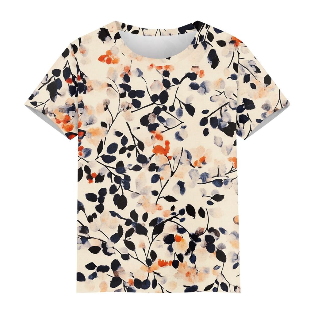 Women's Fashion Casual Printed Round Neck Short Sleeved T-Shirt Top T-Shirt Top Top