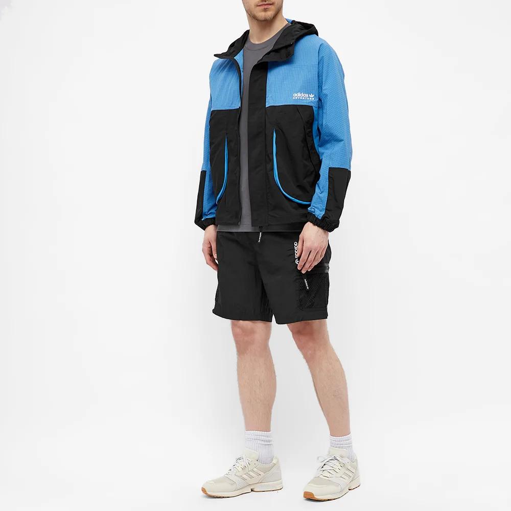 adidas Оригиналы FW22, сращенный дизайн, логотип бренда, ветровка с капюшоном на шнурке, мужская ветровка, синяя, черная, H09053
