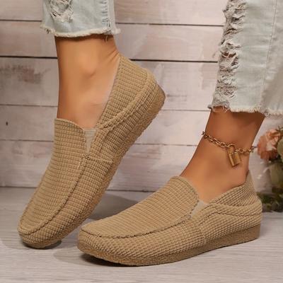 2024 Весна и Осень Модные женские туфли Круглый носок Однотонные замшевые туфли на низком каблуке Удобные женские туфли без застежек на плоской подошве