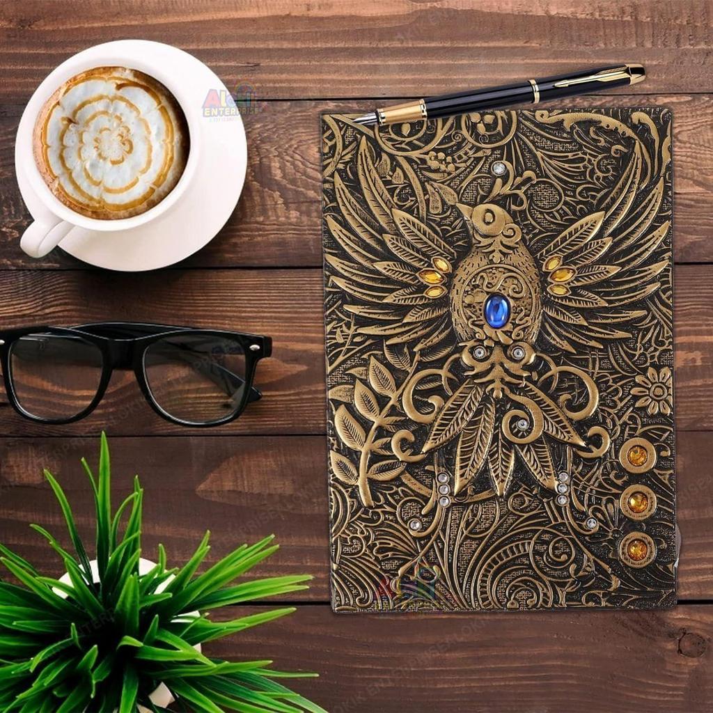 Блокнот для записей Superaura 3D Phoenix Bronze Dnd в винтажном кожаном стиле, 200 страниц, формат А5, антикварный, ручной работы.