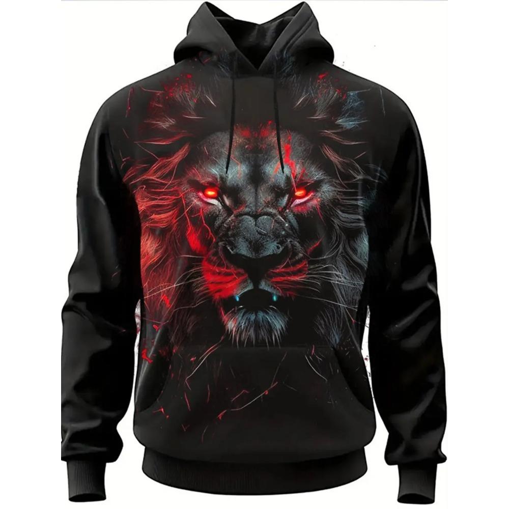 Весна-Осень 3D-принт с изображением льва, мужская толстовка с капюшоном, удобная ретро-толстовка с длинным рукавом, пуловеры, модные повседневные свободные топы