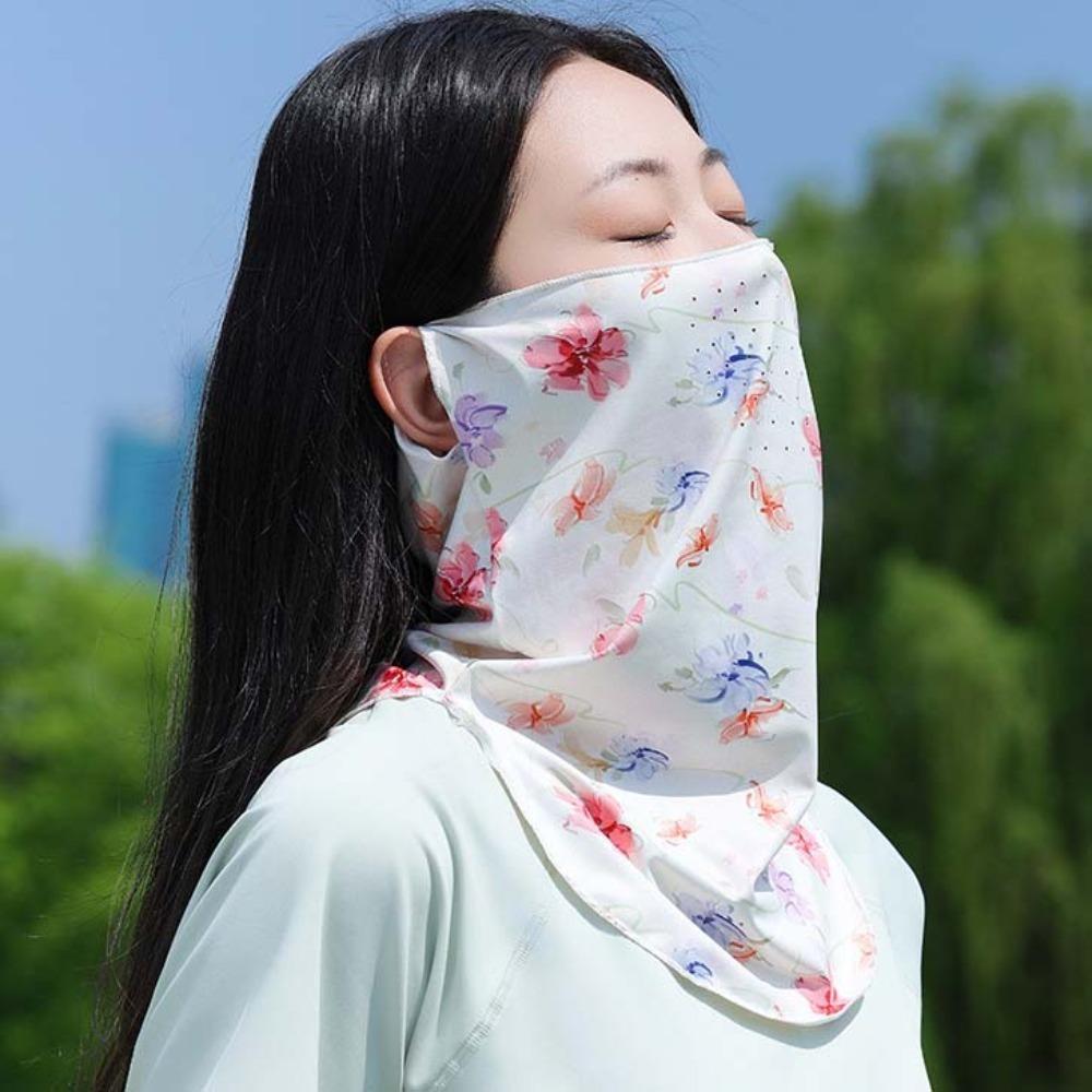 3pcs Breathable Floral Ice Silk Mask UPF50+ Elastic Sunshade Arm Cover Tube Scarf Neck Scarf Women Sunscreen Veil Outdoor