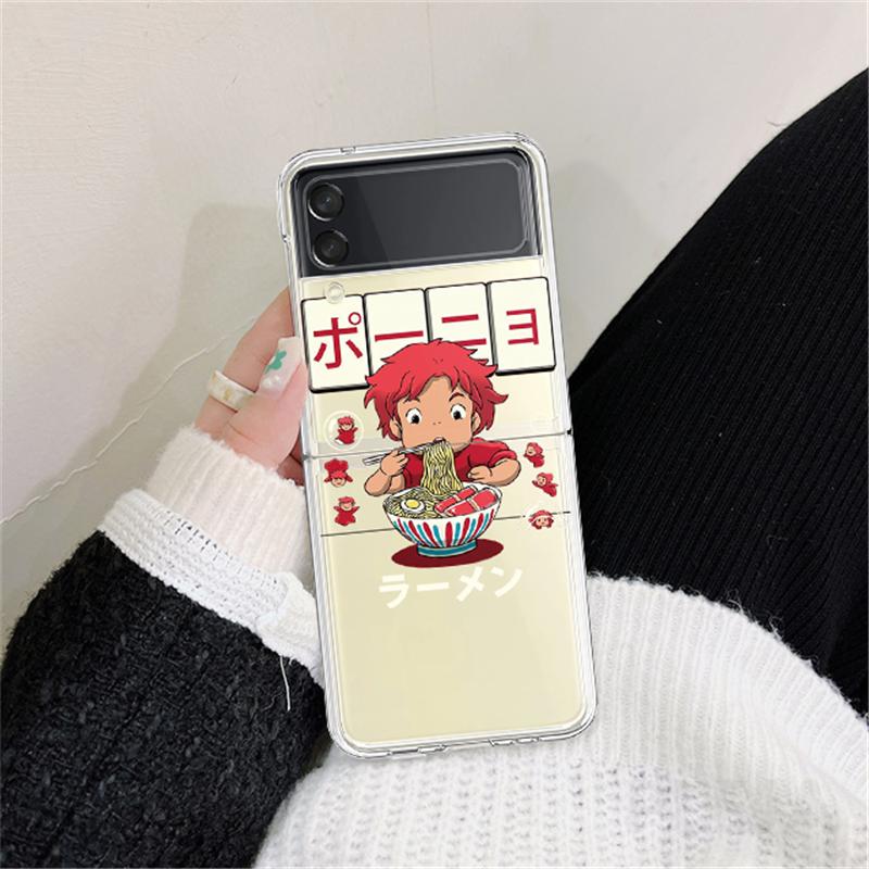 Жесткий прозрачный чехол для Samsung Galaxy Z Flip3 5G, задняя крышка, Z Flip 3, прозрачная оболочка, японский милый мультяшный аниме-бампер с изображением рыбки Поньо