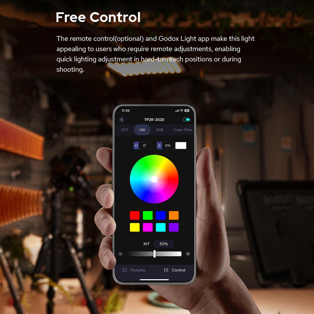 Гибкий светодиодный светильник GODOX FH50R, 62 Вт, RGB-светильник для фотосъемки, 2500–10 000 K, индекс цветопередачи более 96 с 14 лампами