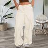 Women Cargo Pants Adjustable Drawstring Wide Leg Summer Trousers with Multi Pockets Low Rise Solid Color Long Pants