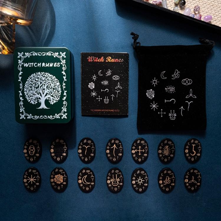 Набор рунических камней, руны из массива дерева с коробкой для путешествий, гаданий, колдовства