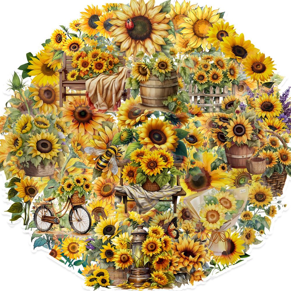 50 Bright Sunflower Stickers - Great For Phone Cases Luggage Laptops Creative Decor Animeworlds Store