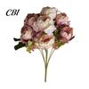 Silk Peony Bouquet 7 Heads Artificial Flowers, Vintage Fake Flower Arrangements Wedding Buds With Leaves Bouquets Decorations, Floral Table