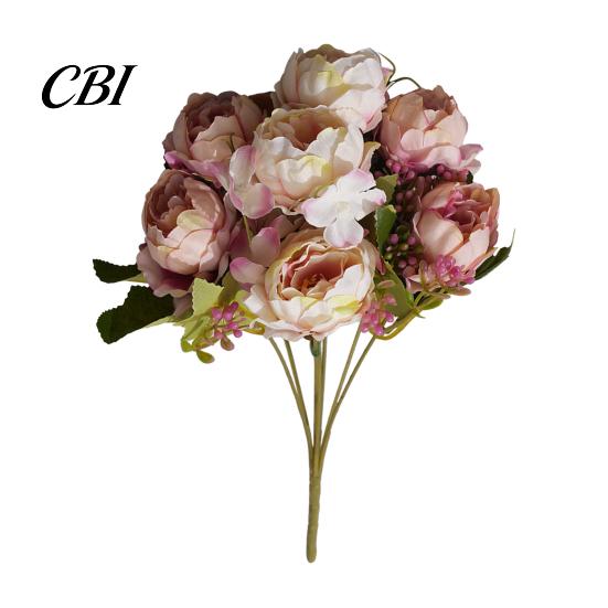 Silk Peony Bouquet 7 Heads Artificial Flowers, Vintage Fake Flower Arrangements Wedding Buds With Leaves Bouquets Decorations, Floral Table