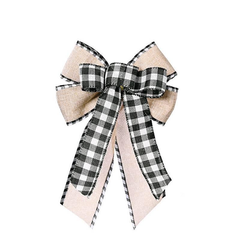 Christmas Bow With Checkered Edges And Ribbon For Festive Tree Decoration