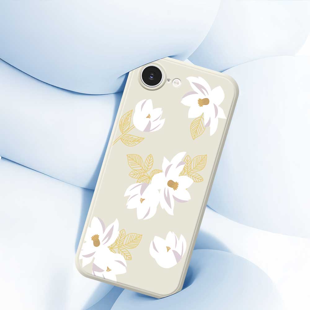 For iPhone 16e Case White Flower Pattern Printing Straight Edge TPU Phone Back Cover