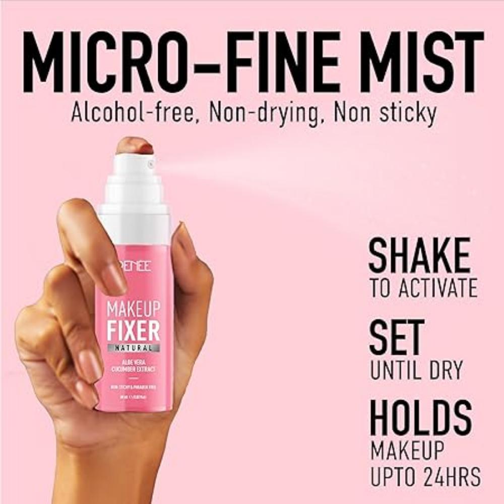 Натуральный фиксатор макияжа для лица | Нелипкий, с сияющим финишем | С экстрактом алоэ вера и огурца | Увлажняющий спрей для закрепления | Веганский и не тестируется на животных | 60 мл