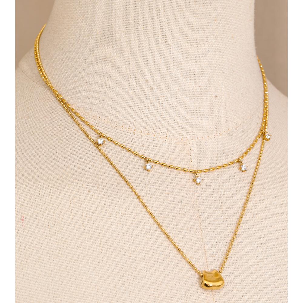 Eetit Luxury Fashion Double-Layer Zirconia Drop Exquisite Chain Overlay Necklace Stainless Steel Popular Pendant Collar Jewelry