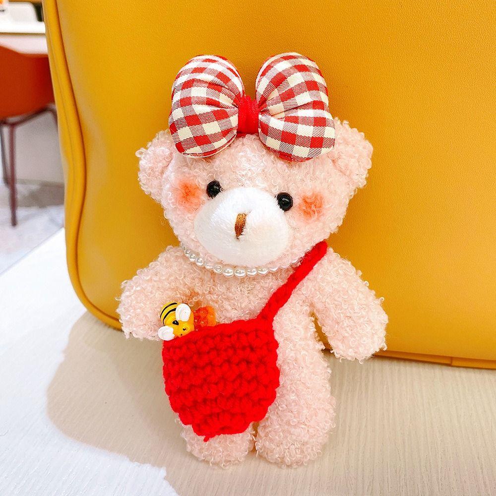 Furry Bear Plush Toys Pendant Bag Accessories Soft Plush Bear Toy Bowknot Bear Keychain Gift