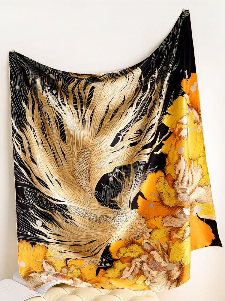 Silk Black Gold Cashew Silk Scarf Women'S Spring And Autumn Versatile Satin Square Scarf Mulberry Silk Silk Scarf Shawl