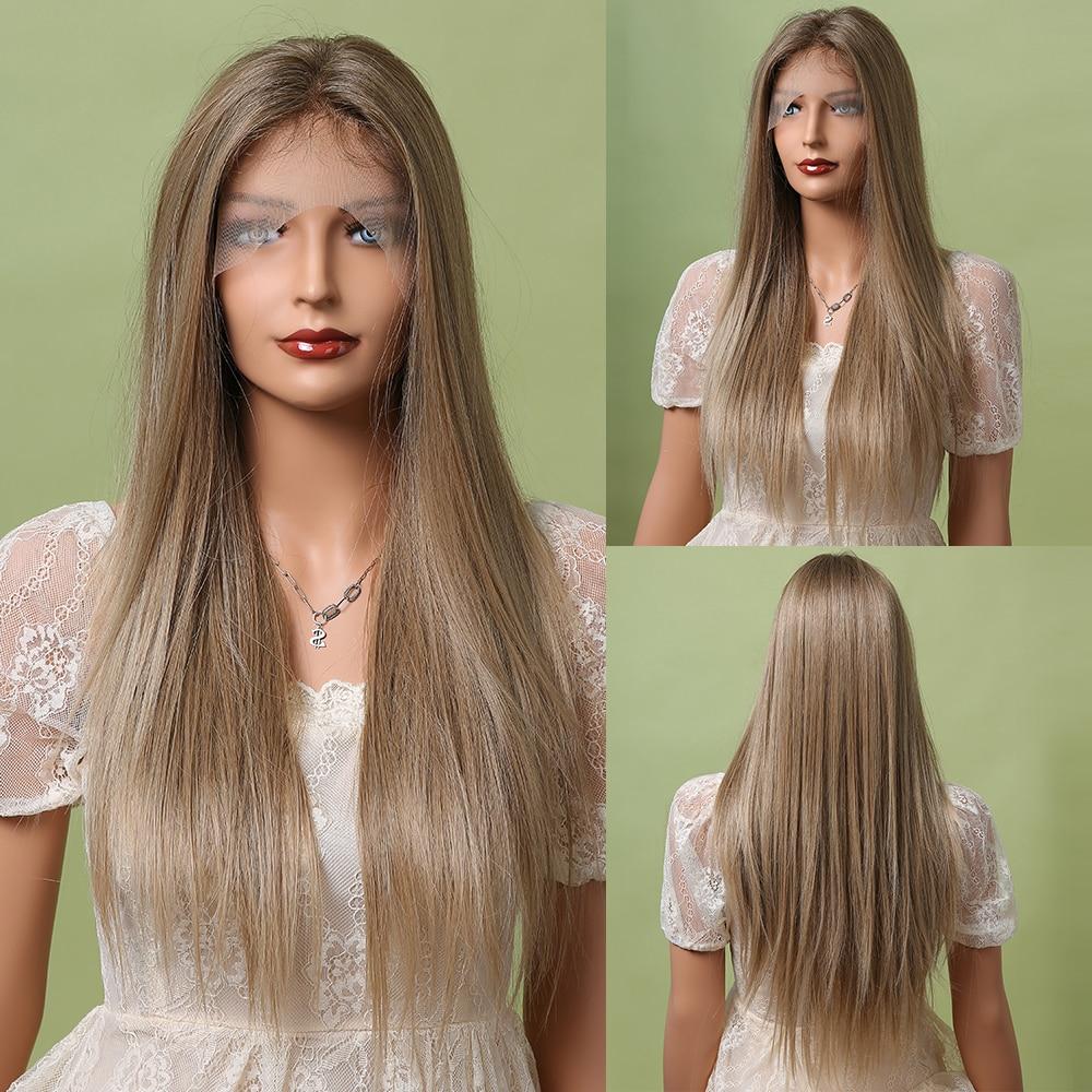 ALAN EATON Длинный светлый прямой парик на шнуровке для женщин, натуральные волосы высокой плотности, для ежедневного использования, синтетические парики, термостойкие