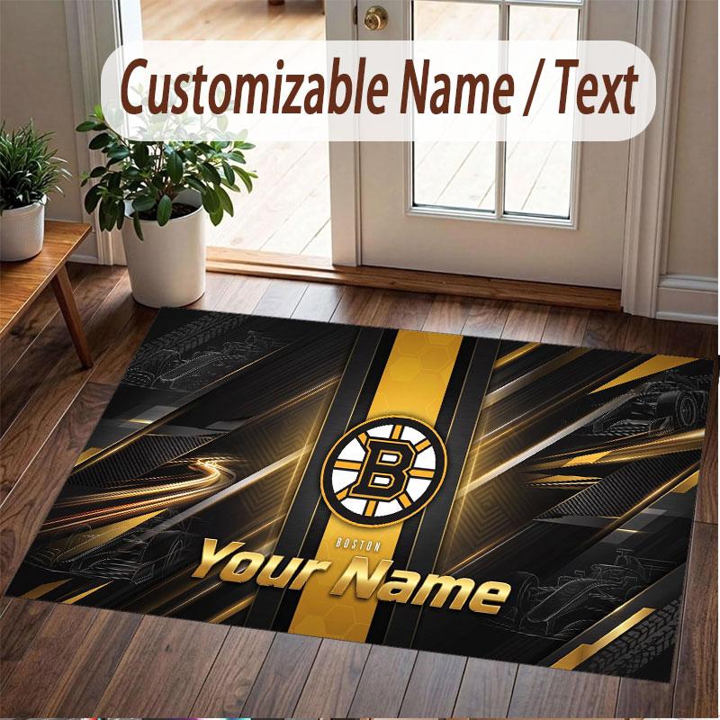 Индивидуальный ковер с принтом узора Boston Bruins, именем и текстом, мягкий, нескользящий напольный ковер для домашнего интерьера