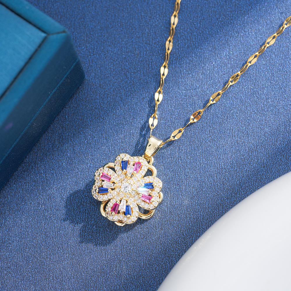 Rotatable Four Leaf Flower Necklace Women European American Style 360 Degree Collarbone Chain Niche Fashion Jewelry Gift