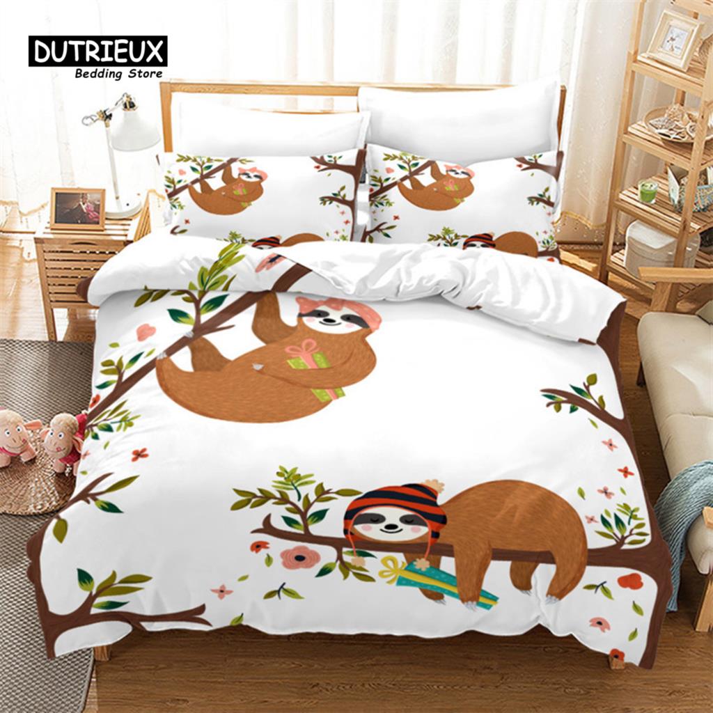Милый мультяшный ленивец пододеяльник цветочный принт листья комплект постельного белья для детей подростков декор спальни цветы одеяло чехол наволочки