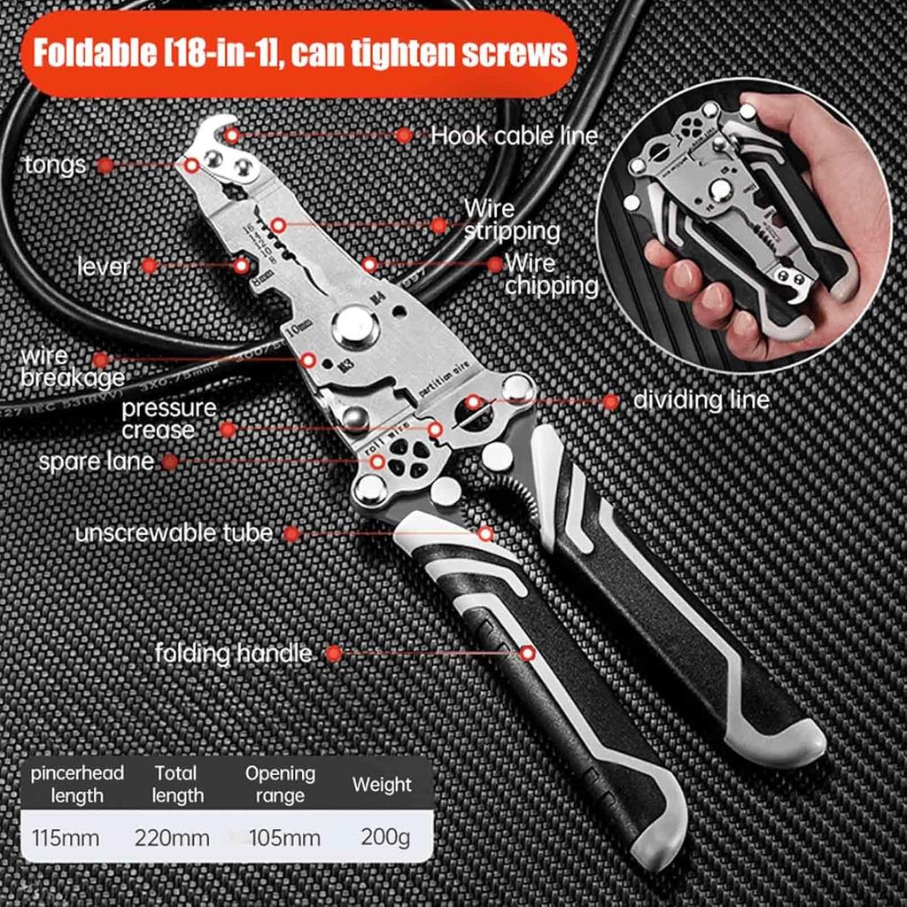 Kouglh 18 в 1 Складной инструмент для зачистки проводов, 2025 Новое обновление Многофункциональный складной инструмент для зачистки проводов - профессиональный инструмент электрика, Электрический инструмент для зачистки кабеля