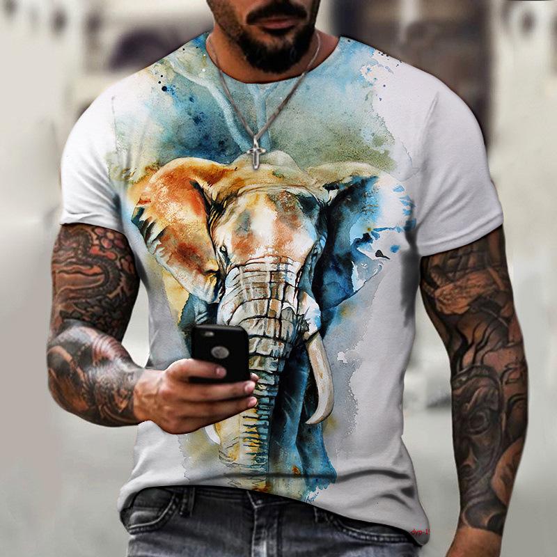 Футболка с 3D животным, мужские футболки с 3D принтом, футболки с изображением слона, собаки, тигра, мужские повседневные футболки в стиле хип-хоп с коротким рукавом, летний топ