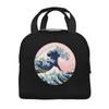 Japanese Waves Retro Pattern Lunch Bags Insulated Bento Box Lunch Tote Leakproof Picnic Bags Thermal Bag for Woman Girl School