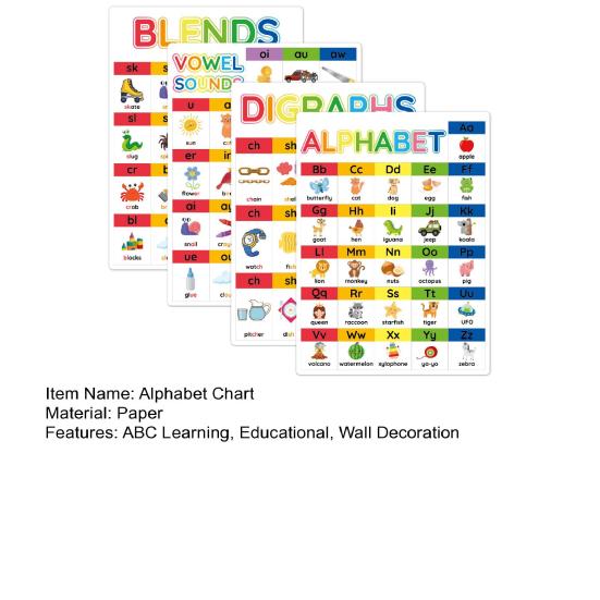 4 шт./набор фонетических алфавитных настенных таблиц для малышей, обучающая таблица ABC, образовательная домашняя школьная классная комната, 26 букв, дошкольный обучающий плакат