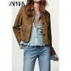 Zaprha 2025 Осень Новинка Универсальная Замшевый эффект Лацкан Длинный рукав Укороченная куртка Верхняя одежда 4968224
