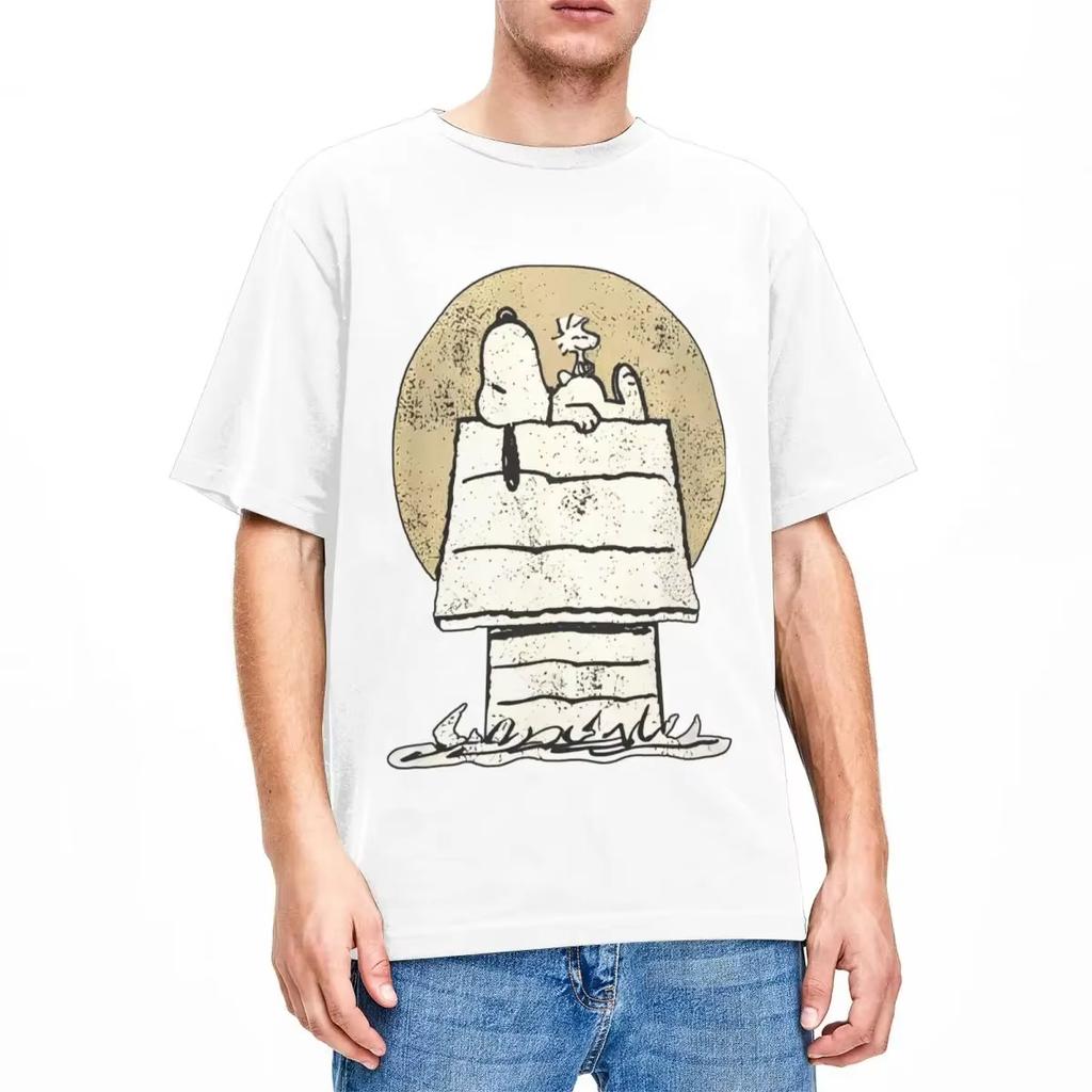 Мужская футболка с принтом Peanuts Snoopy Woodstock Doghouse, летняя, с коротким рукавом, хлопковая, повседневная, оверсайз, унисекс
