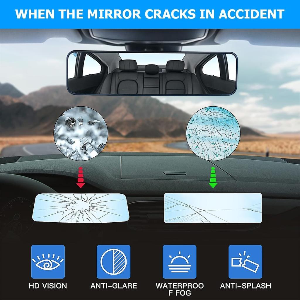 Car Rear View Mirror, 11.2" HD Clear Panoramic Convex Wide Angle Vehicle Rearview Mirror Extender To Reduce Blind Spot, Anti-Glare Clip-On Auto