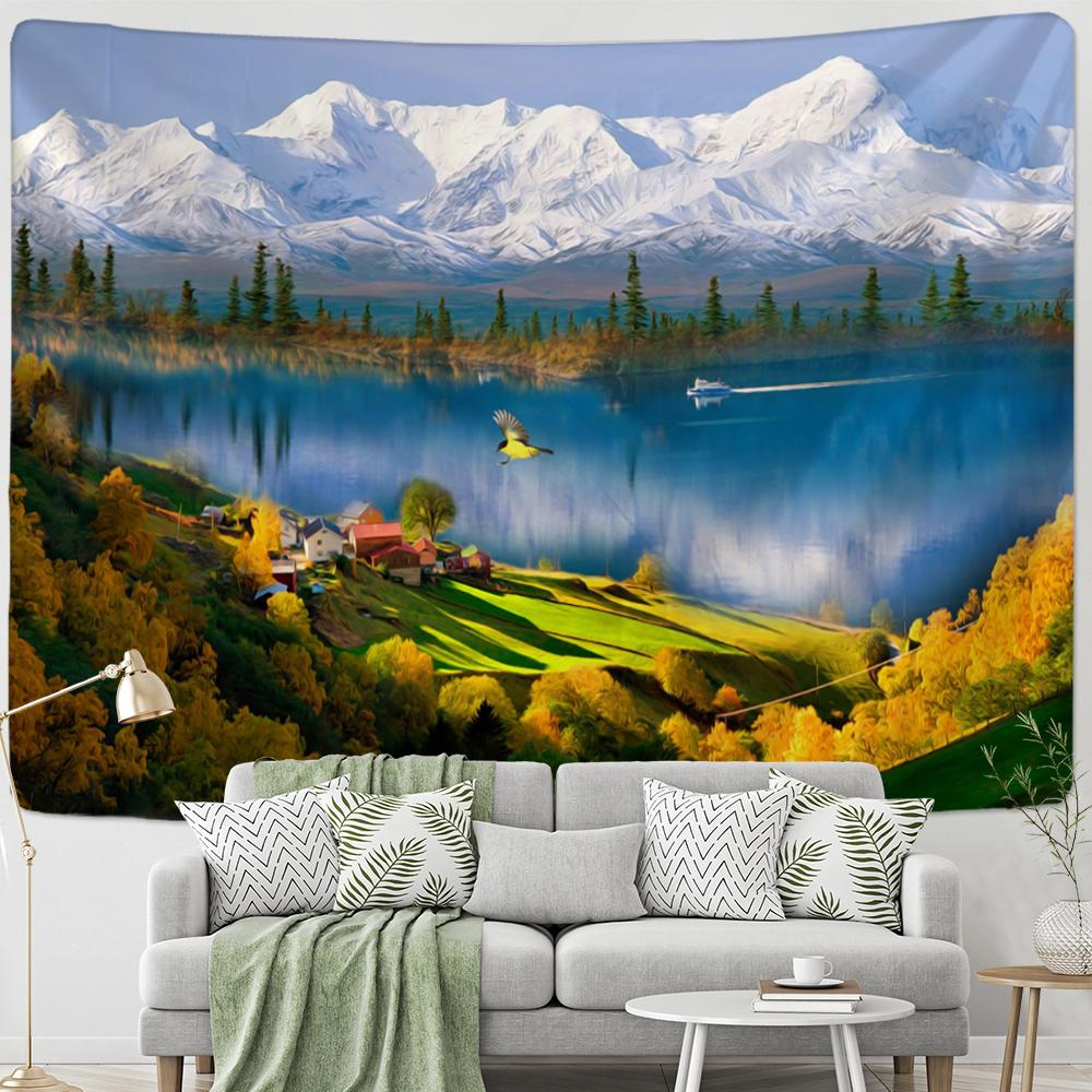 Снежная гора лес картина маслом гобелен настенный гобелен хиппи богемный психоделический тапиз комната гостиная декор
