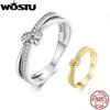 WOSTU Real 925 Sterling Silver Vintage Knot Band Rings For Women Retro Clear CZ Wedding Ring Bezel Fine Jewelry Gift CQR896