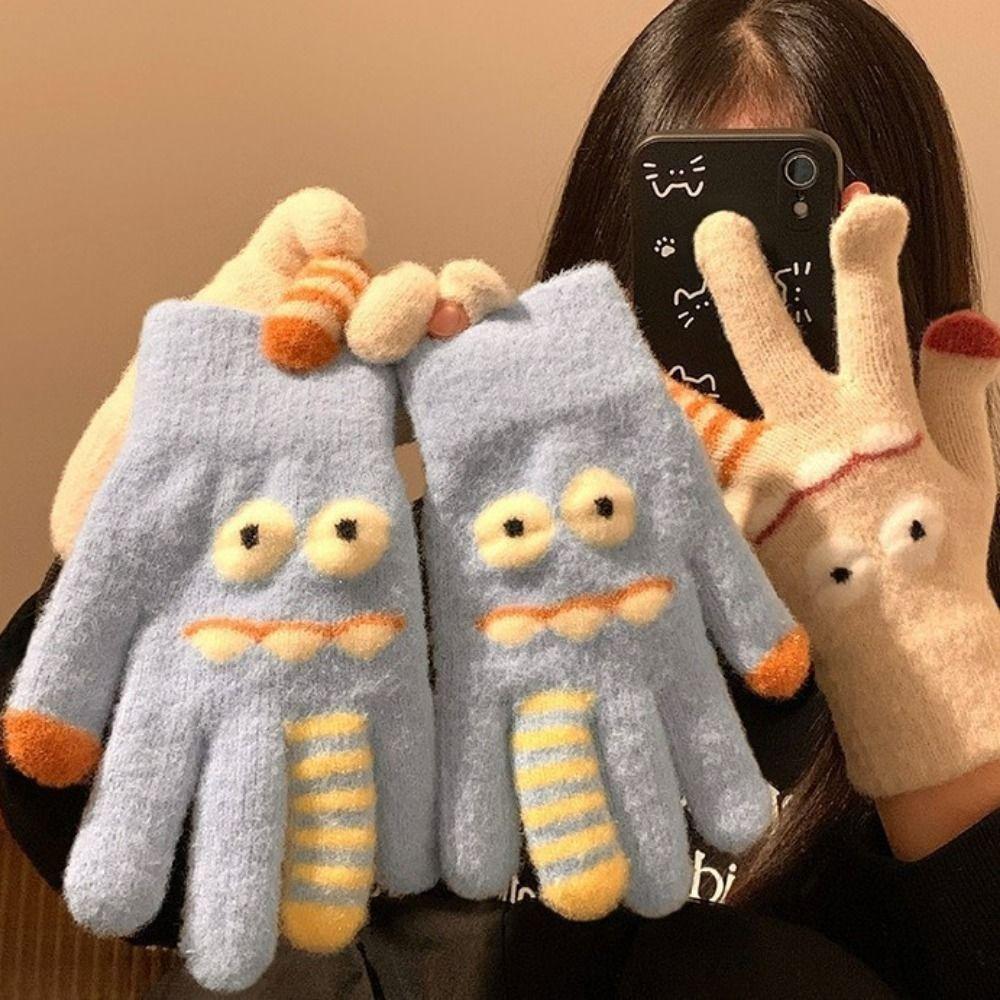 Cartoon Plush Winter Gloves Thickened Five Finger Gloves Fashion Warm Gloves Women Girls