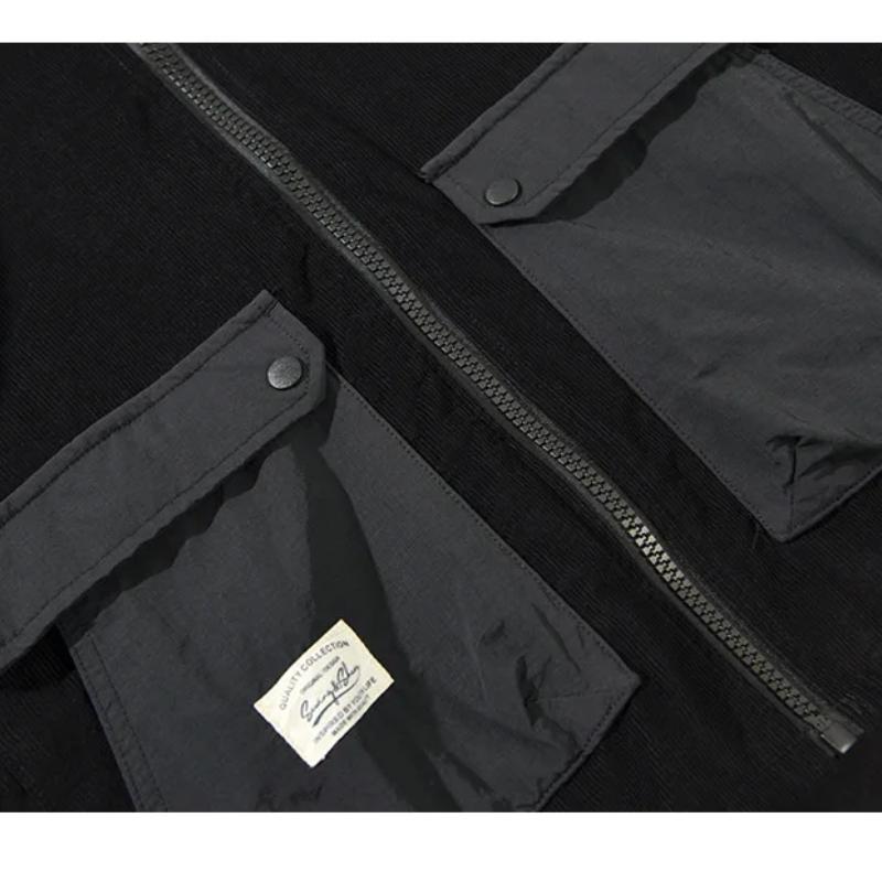 Новая модная рубашка с длинным рукавом на молнии для мужчин, повседневная рубашка цвета хаки с лацканами, большие карманы, вельветовая рубашка из чистого хлопка, свободный мужской топ